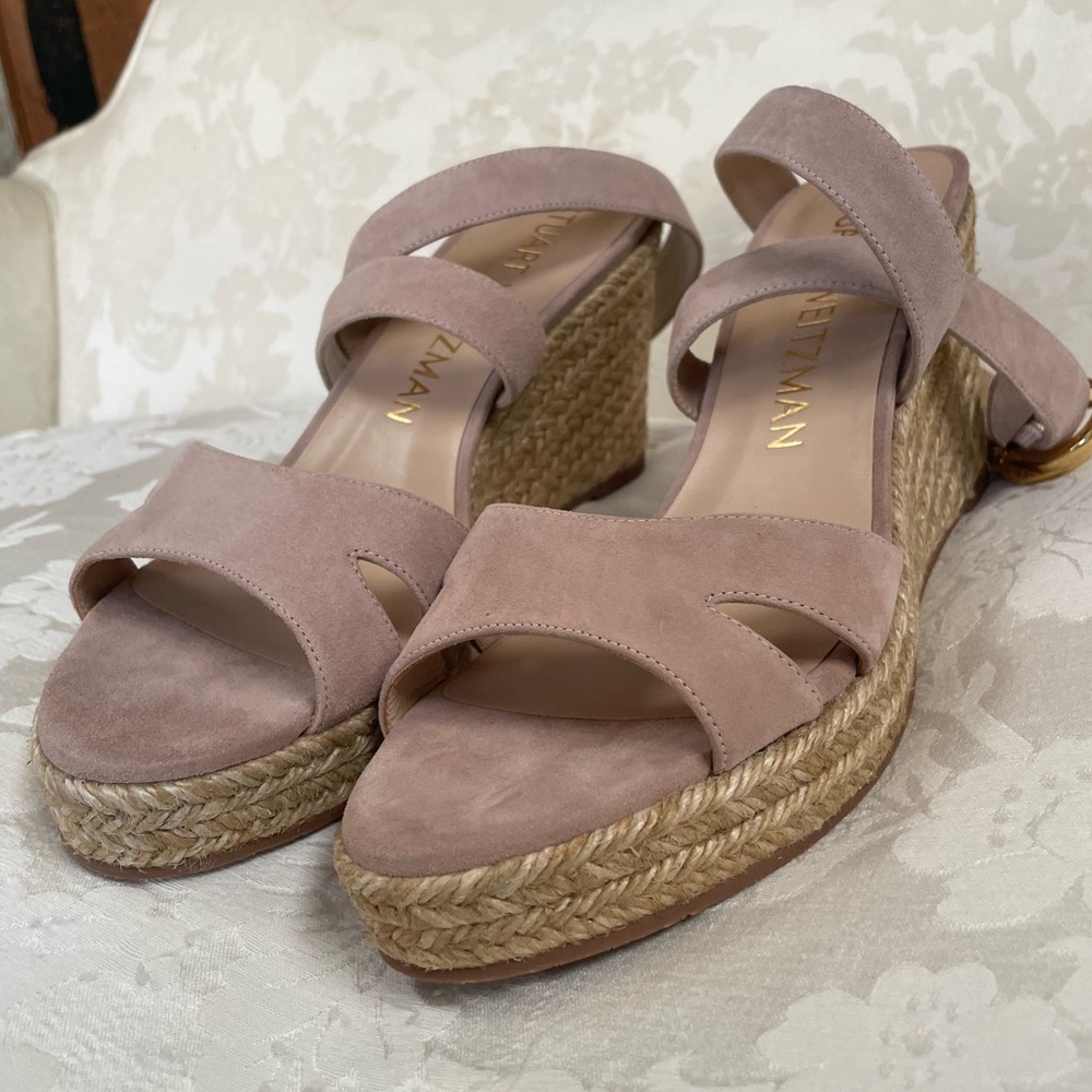 Stuart Weitzman Pink Suede Espadrille Wedge Sandals